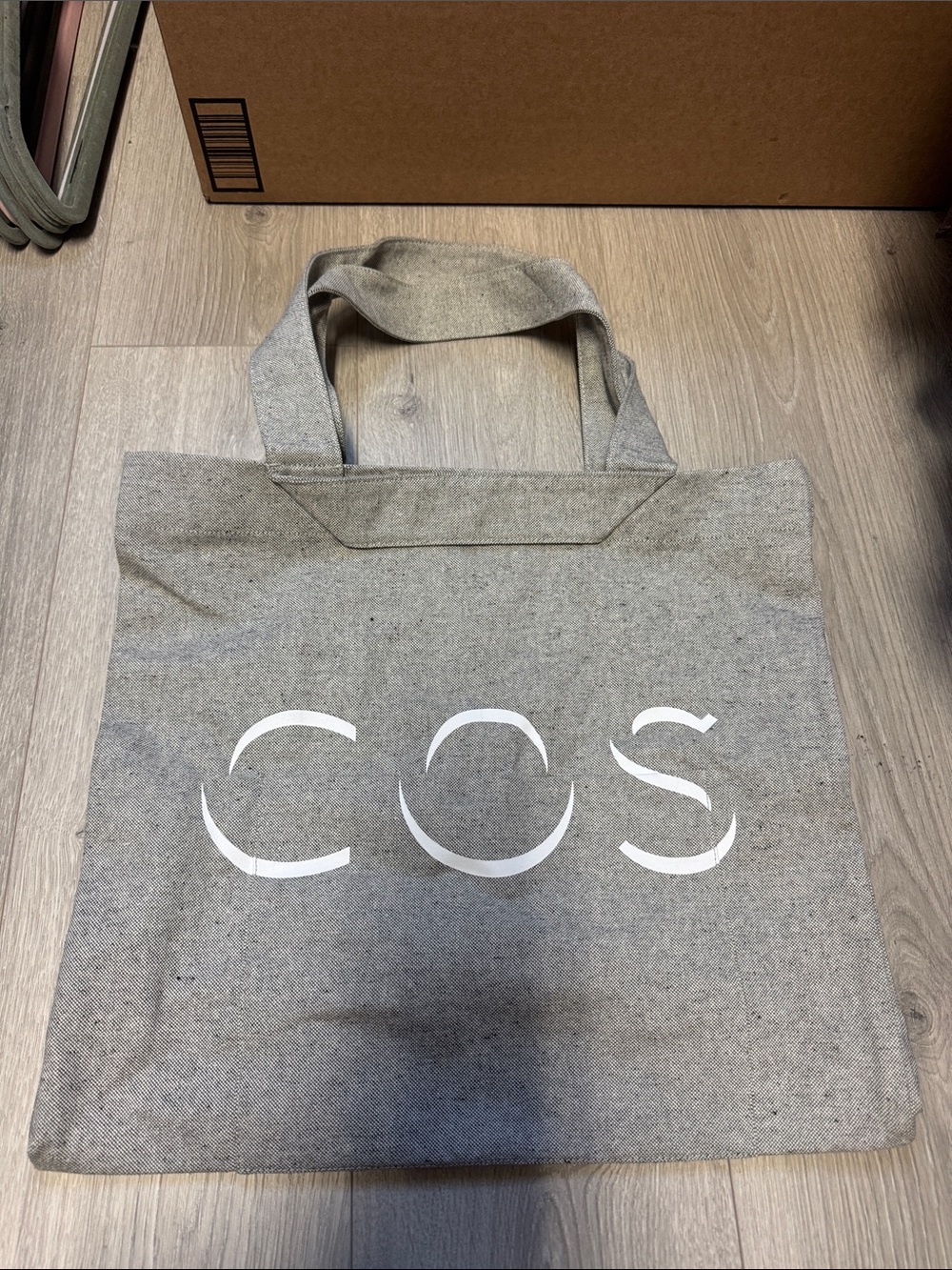 COS Gray Canvas Tote with White Logo